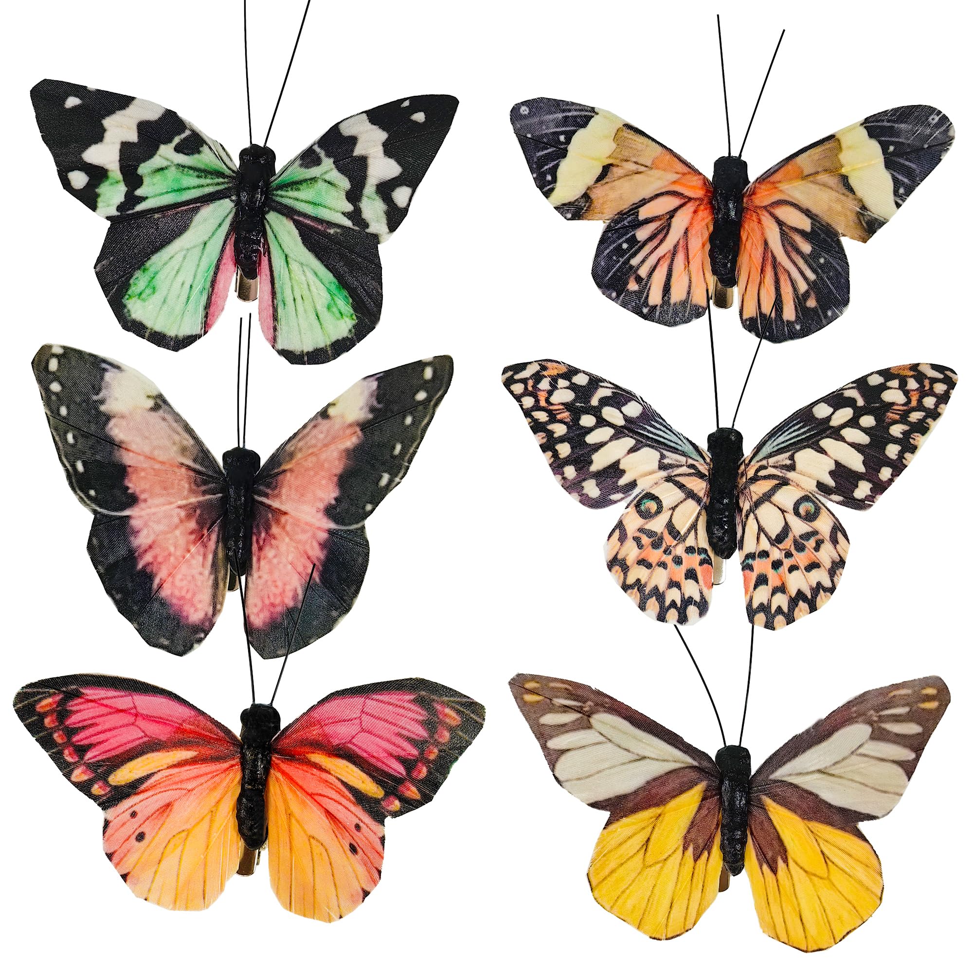 YCHTEWY-Feather Butterfly for Craft Decoration Set of 12 with Clip 6 Color Wedding Home Flower Pot Christmas Party Spring Home Decor Floral, YCB63A