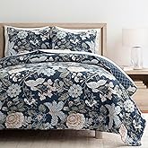 Lush Decor Sydney Reversible Cotton Quilt Set, 3 Piece Set, King, Navy & Multi - Cotton Bedding Set - Navy Floral Quilt - Cottage Decor - Bedding King Size