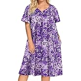 Ekouaer Plus Women's Plus Size Mumu Dress Short Sleeve House Dress Momo Sleepdress with Pockets