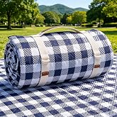 G GOOD GAIN Picnic Blankets Outdoor Extra Large 80"x80", Blue | Beach Mat Waterproof, Sandproof Backing, Portable, Machine Washable, 3-Layer, Foldable, Park Lawn Grass Camping Concerts Rug