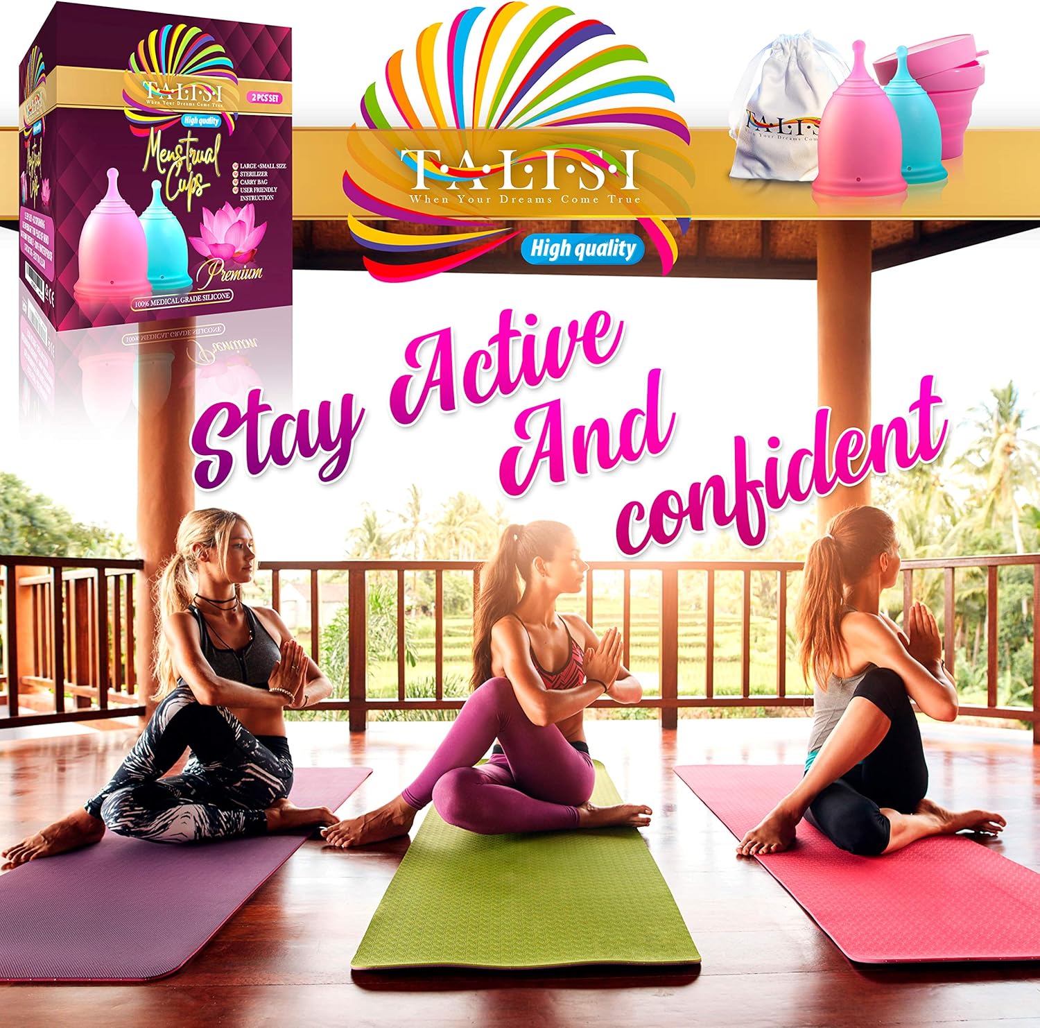 Talisi Reusable Feminine Menstrual Cups – Set of 2 Menstruation Period Cups for Women with Collapsible Sterilization Cup and Carry Bag - Alternative to Tampons and Pads - Regular and Heavy Flow: Health & Personal Care