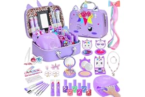 PERRYHOME Kids Makeup Kit for Girl, Unicorn Real Washable Cosmetic Set, Non-Toxic Makeup Toys, Kids Nails Set for Girls, Princess Toys & Birthday Gifts for Girls for 3 4 5 6 7 8+ Years Old (Purple)