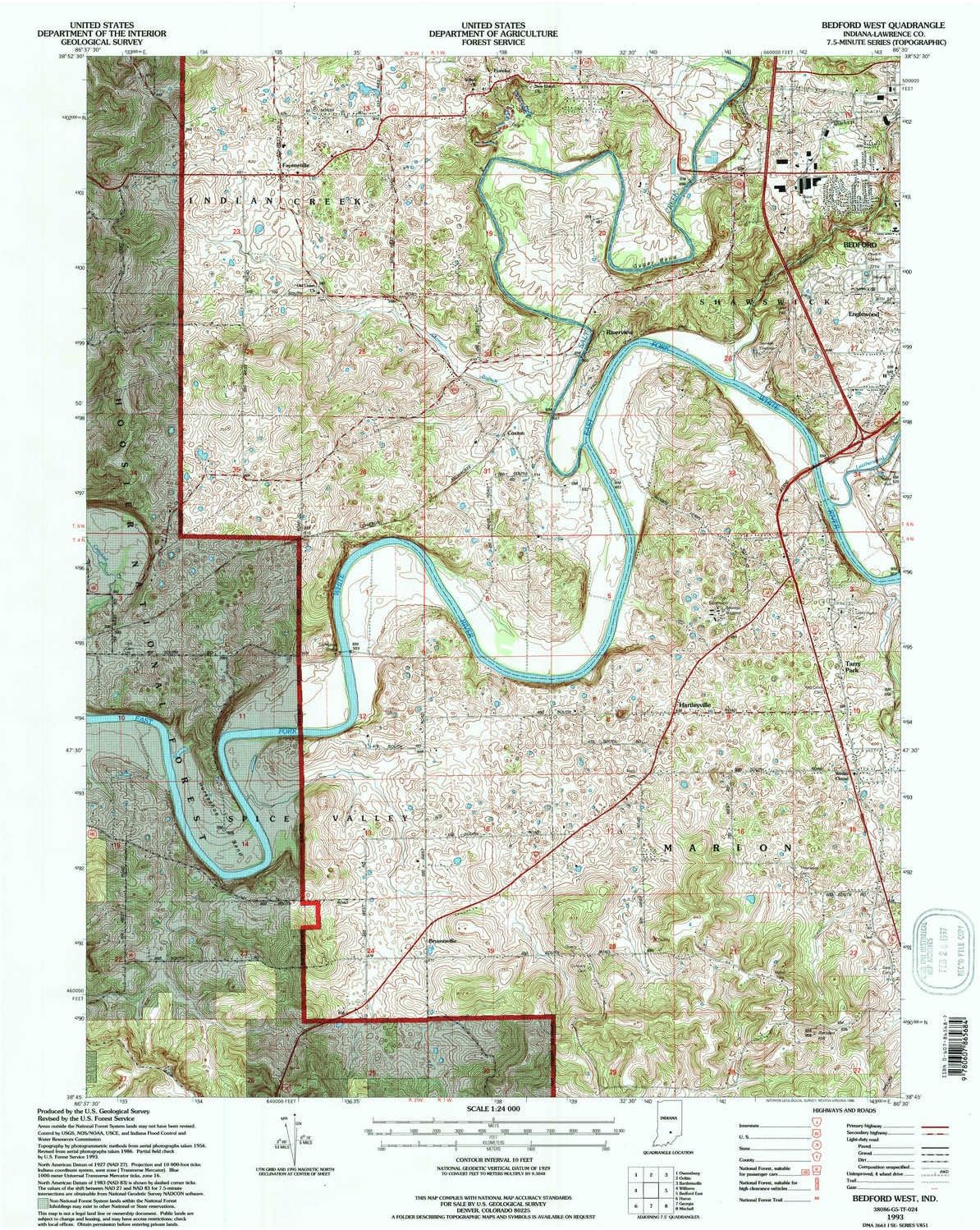 YellowMaps Bedford West in topo map, 1:24000 Scale, 7.5 X 7.5 Minute, Historical, 1993, Updated 1996, 26.9 x 22.1 in