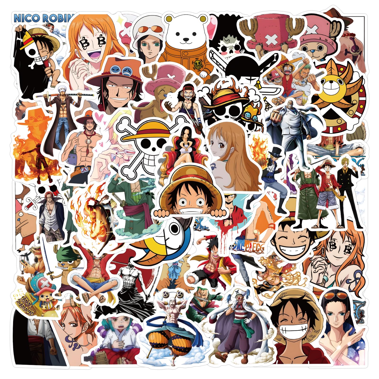 100pcs One Anime Piece Stickers Mixed Pack,Lovely Cartoon Characters Decals Cartoon Anime Sticker Adult Waterproof Stickers for Water Bottle Laptop Luggage Helmet Skateboard Guitar