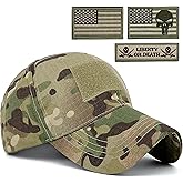 Masktide Tactical Military Mens Camo Baseball Hat with American Flag Skull Patch Patriotic Operator Camouflage Cap for Women