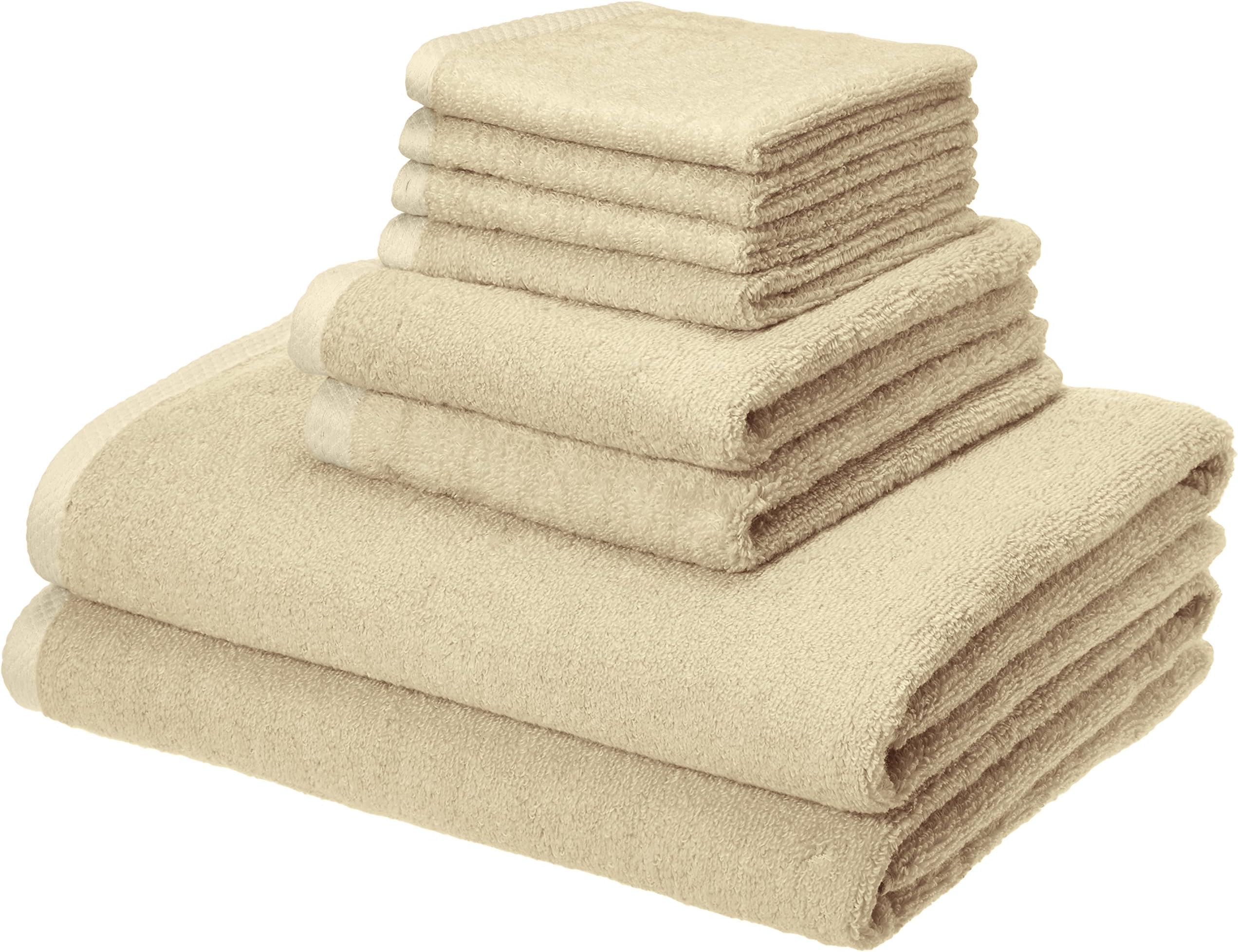 Amazon Basics Quick-Dry Towels - 100% Cotton, 8-Piece Set, Linen