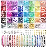 6mm Glass Beads for Jewelry Making, 1396pcs Ink Patterns Crystal Beads for Bracelets, Funtopia 34 Colors Round Glass Beads Kits for Necklace DIY Earrings Crafts with Spacer Beads and Charms