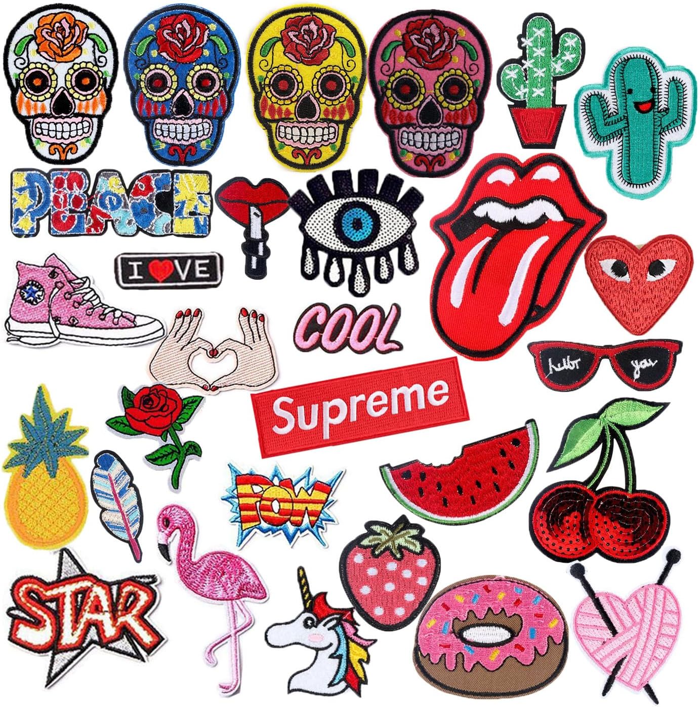 Tesan Iron on Patches ,30Pcs DIY Clothes Patches Stickers Embroidery Applique for Sewing Or Iron-on for T-Shirt Jeans Clothes Bags