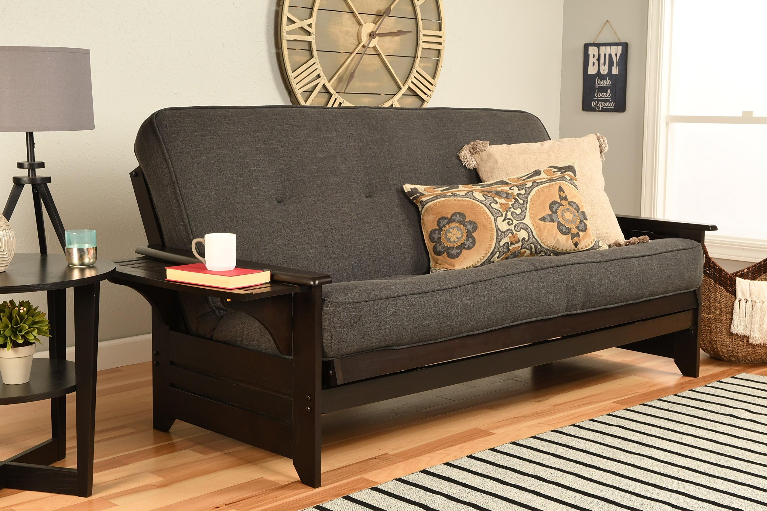 Kodiak FurniturePhoenix Full Size Futon In Espresso Finish, Linen Charcoal