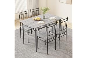 AMICLIBER Dining Table Set for 4, 5-Piece Kitchen Table and Chairs, Rectangular Dining Room Table Set with 4 Chairs, Space-Saving Kitchen Table Set for Small Space,Dinette,Apartment,Retro Grey