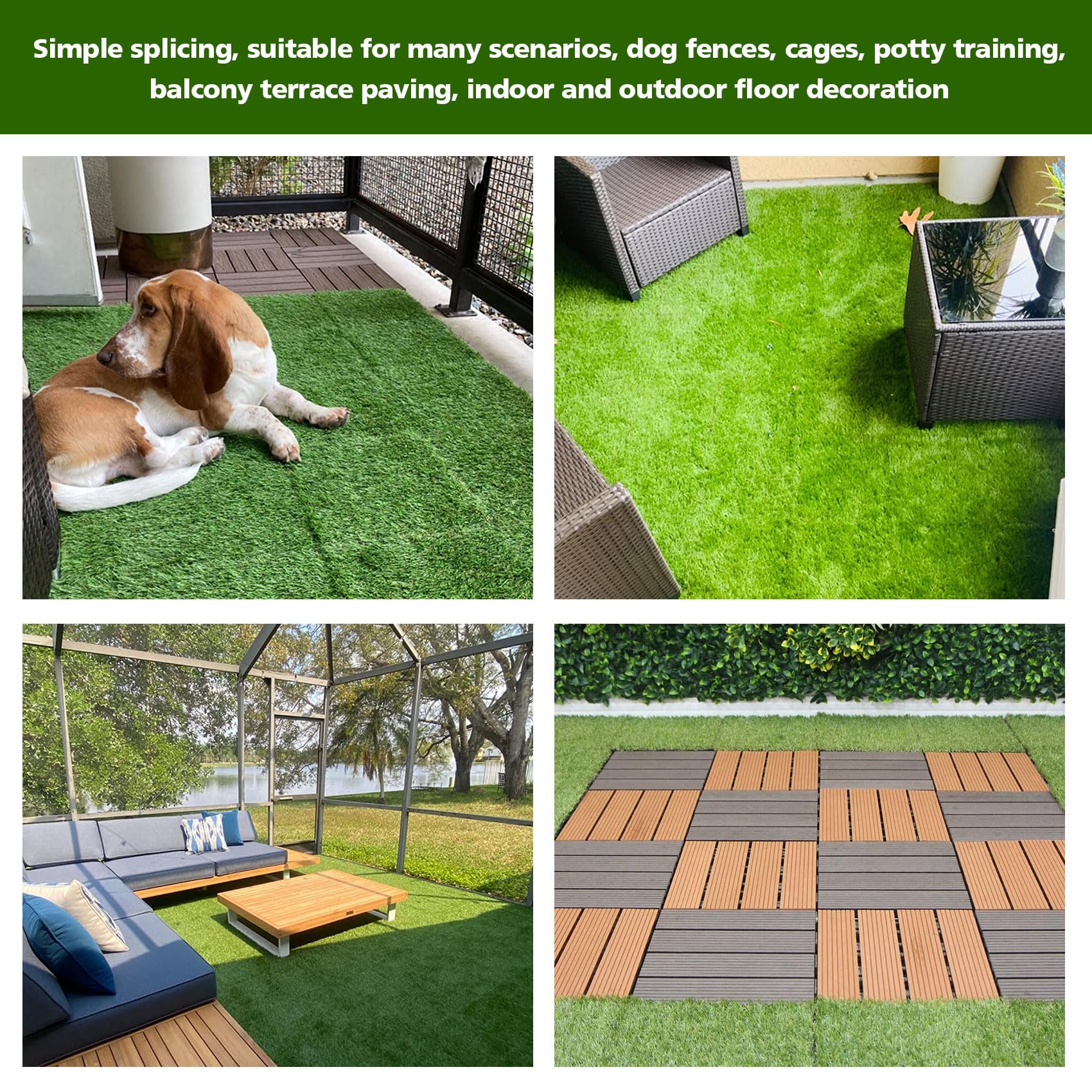 XLX TURF Outdoor Artificial Grass Tiles Interlocking Turf Squares 9 Pack, 12