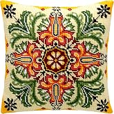Brvsk Ornamental Needlepoint Kit for Adults and Beginners &mdash; Kaleidoscope of Flowers 16&Prime;&thinsp;&times;&thinsp;16&Prime; with Clear, Precise Printed Design on Cotton Canvas; Includes 2 Needles, Yarn, and Easy-Read Chart