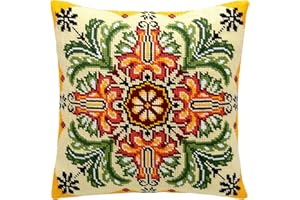 Brvsk Ornamental Needlepoint Kit for Adults and Beginners — Kaleidoscope of Flowers 16″ × 16″ with Clear, Precise Printed Design on Cotton Canvas; Includes 2 Needles, Yarn, and Easy-Read Chart