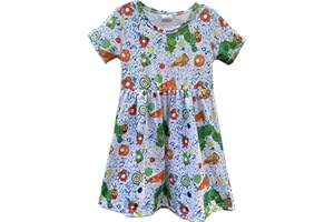 NEBLJGO Toddler Little Girls Spring Summer The Very Hungry Caterpillar Baby Girl Short Sleeve Dress for 1-8 Years
