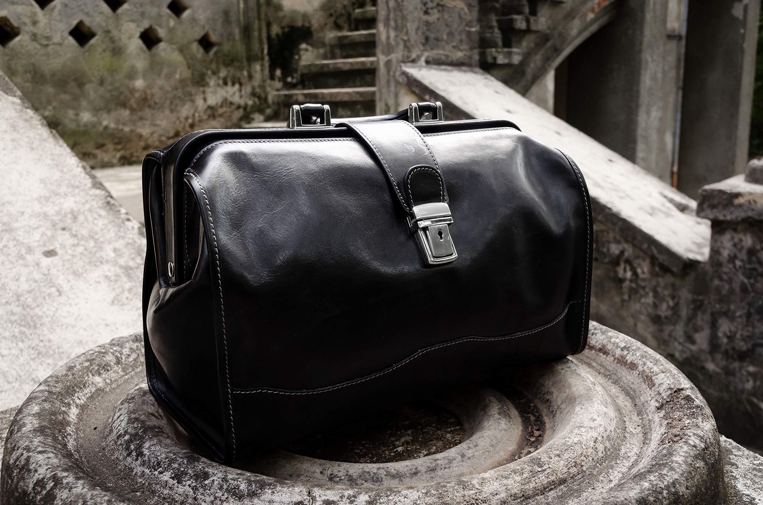 Time Resistance Leather Doctor Bag - Italian Handmade Medical Bag - Vintage Style Handbag - Real Leather Briefcase