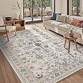 Rugxara 5x7 Area Rugs for Bedroom & Living Room - Washable Floral Boho Vintage Rug,Soft & Non-Slip,Low Pile Wool Carpet for Indoor Dining Room,Girls Room,Nursery Room and Kids Room(Grey)