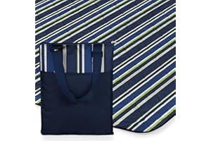 ONIVA - a Picnic Time brand - Vista Outdoor Picnic Blanket & Tote - Beach Blanket - Camping Blanket, (Blue Stripe Pattern with Navy Blue Exterior)