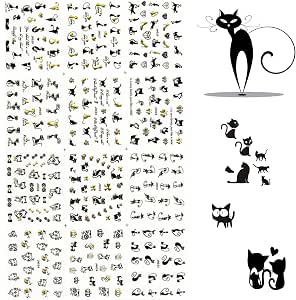 Amazon.com: Black Cat Nail Art Decals Sticker Nail Butterfly Flower