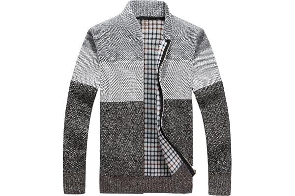 LemonGirl Mens Casual Zip Knitted Cardigan Sweater with Pocked