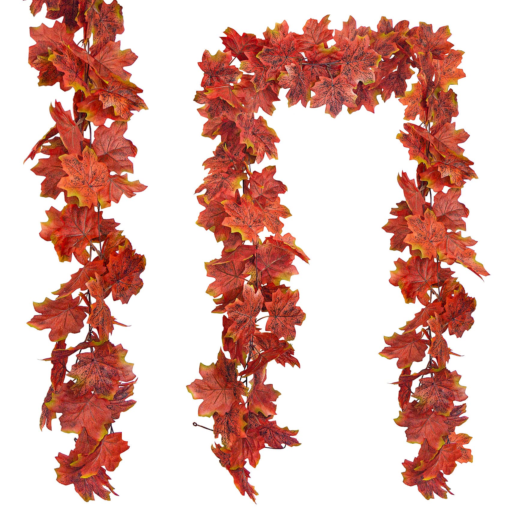ADORAMOUR Artificial Autumn Maple Leaf Garlands - 2Pack 260cm Length Fake Hanging Autumn Leaves Vine Decoration, Realistic Fall Foliage Wreath Decor for Room and Garden Wall Aesthetic Indoor Outdoor
