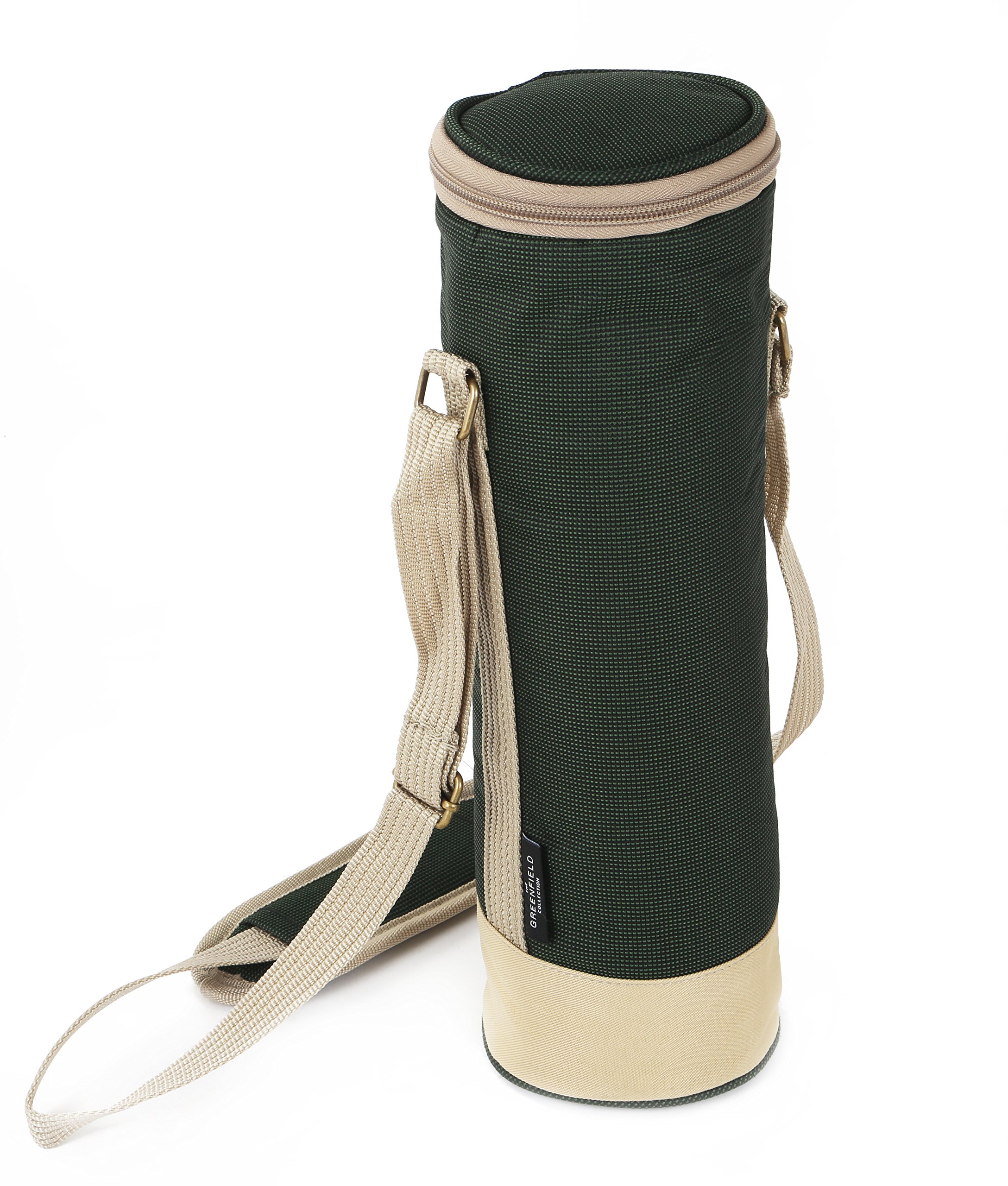 Greenfield Collection Insulated Solo Wine Bottle Cooler Bag for Picnic, Camping and Beach with Adjustable Carry Strap, Forest Green