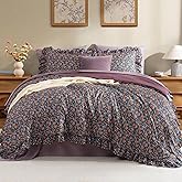 BLOOMHAVEN King Comforter Set - 7 Pieces Ruffle Purple Ditzy Bedding Sets, Shabby Chic Farmhouse Bed in a Bag with Ruffle Comforter, Sheets, Pillowcases & Shams