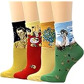 LIVEBEAR 4/8 Pairs Womens Cute Famous Paintings Art Statues Novelty Casual Cotton Crew Socks Made In Korea, Gift