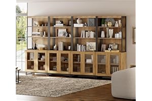 WAMPAT 4 PCS Modern 72" Tall Bookcases with Glass Doors and Adjustable Shelves, Library Book Shelf with Storage Cabinet and O