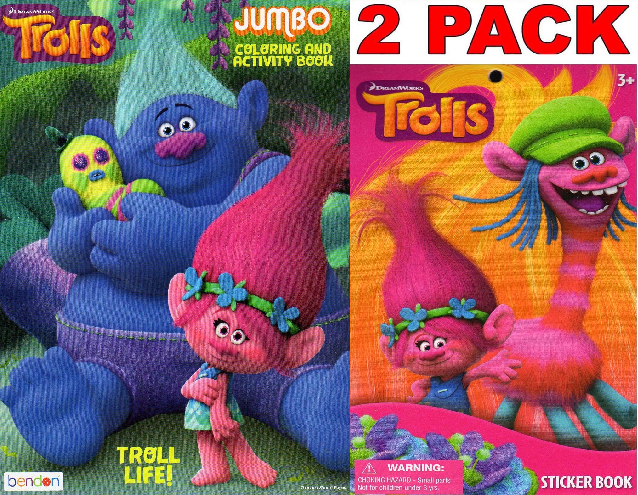 Dreamworks Trolls - Trolls Life - Jumbo Coloring and Activity Book + Trolls Sticker Book (2 Pack)