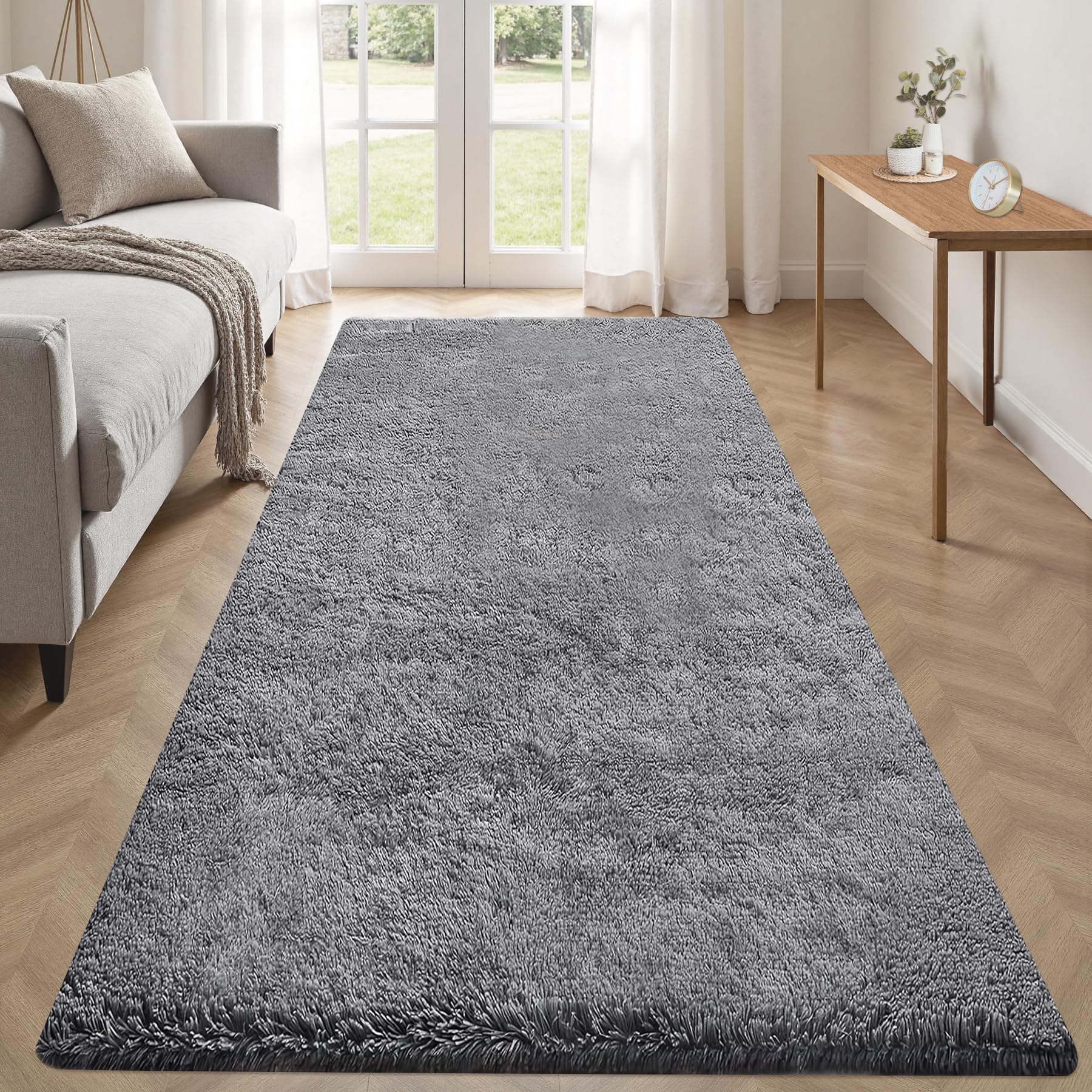 Photo 1 of 2x6 Runner Rug for Bedroom: Fluffy Shag Soft Washable Rugs Small Fuzzy Plush Indoor Carpet for Hallway Bedside Dorm Kids Girls Boys Room (Dark Grey, 2'x6')