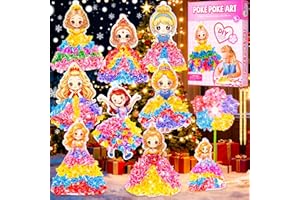 RIEYON Poke Poke Art Kits - Magical Princesses for Kids, 8 Princesses & 1 Flower Arts and Crafts Mess-Free DIY Creative Activity Kits, Birthday Christmas Gifts for Girls & Boys Ages 4 5 6 7 8 9 10