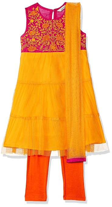 Karigari Girl's cotton a line Salwar Suit Set (277059179_YELLOW_02Y