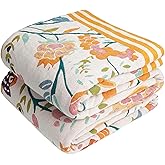 VANJOROY Boho Throw Blanket, 100% Organic Cotton Breathable Ultra Soft 91" x 98" Bed Quilt Throw - All Season Floral Rustic Farmhouse Decor Luxury Reversible Blanket for Sofa Couch Chair and Gift