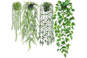 Der Rose 4Pcs Fake Plants Hanging Artificial Ivy Vine Faux Eucalyptus Hanging Plants, Boston Fern, String of Pearls for Living Room Bedroom Boho Wall Shelf Indoor Outdoor Decor