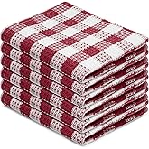 Blue Needles Waffle Weave Check Plaid Dish Cloths, 12x12 Inches 100% Cotton Set of 6 Dish Towels for Kitchen, Ultra Soft & Absorbent Kitchen Towels for Quick Drying Spring Summer - Burgundy & White