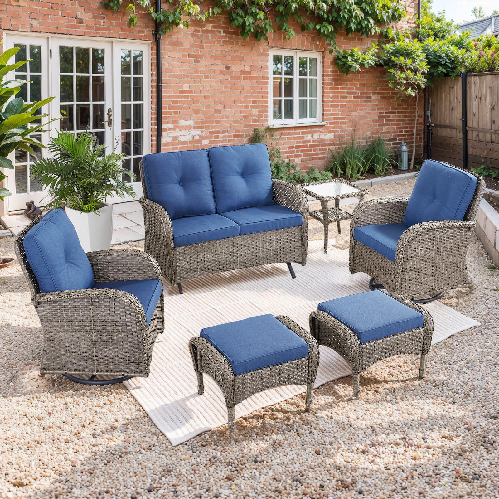 HUMMUH 6 Pieces Patio Furniture Set-Patio Glider