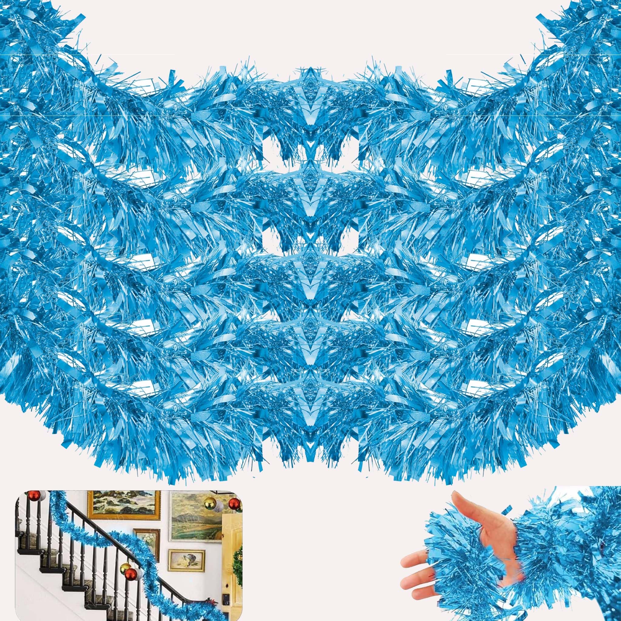 5x Ice Blue Tinsel Garlands 10M - Light Blue Chunky Fine Cut Christmas Tree Decoration, Thick and Thin Blue Garlands for Xmas Party and Home Decoration