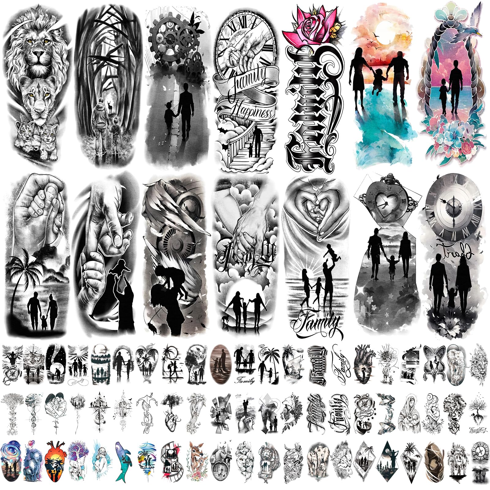 77 Sheets Temporary Tattoos for Family, Fake Family Tattoo for Couple Dating Family Gathering, Family Love Unity Symbol Temporary Tattoo for Valentine Mother's Day Father's Day Easter Gift — image 1