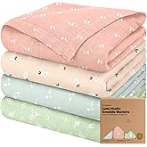 4-Pack Muslin Swaddle Blankets for Boys, Girls - Organic Baby Swaddles for Newborns, Soft & Breathable Receiving Baby Blankets for Girl, Boy, Neutral, Newborn Essentials Gift (Bloom)