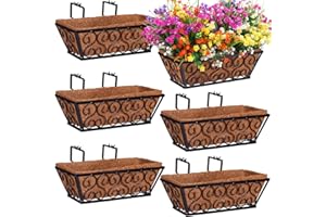 SUNNYCHICC 6 Pcs Window Baskets Window Boxes with Coconut Liner Window Deck Railing Planter Window Boxes 16 Deck Rail Planter Adjustable Hook Metal Railing Planter Window Box for Window Balcony Garden Fence
