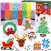 AUGSUN Christmas Fuse Beads Kit - 5100Pcs+ 24 Colors Crafting Melting Beads Set for Kids, 12 Styles Christmas Patterns 2Pcs 5mm Iron Beads Pegboards for DIY Craft Making