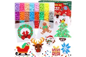 AUGSUN Christmas Fuse Beads Kit - 5100Pcs+ 24 Colors Crafting Melting Beads Set for Kids, 12 Styles Christmas Patterns 2Pcs 5mm Iron Beads Pegboards for DIY Craft Making