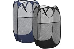 BENJUNC 2 Laundry Baskets, pop-up Laundry Baskets, Foldable mesh Laundry Baskets (Each with 2 Reinforced Handles)…, Blue
