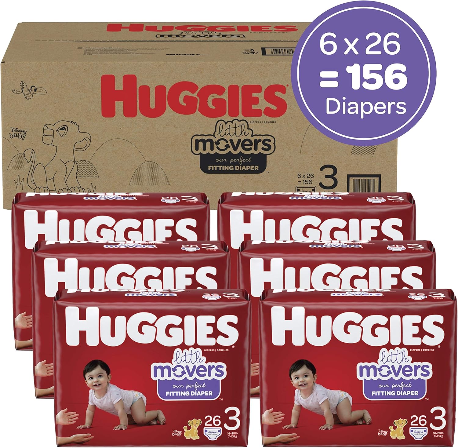 Baby Diapers Size 3, 156 Ct, Huggies Little Movers: Health & Personal Care