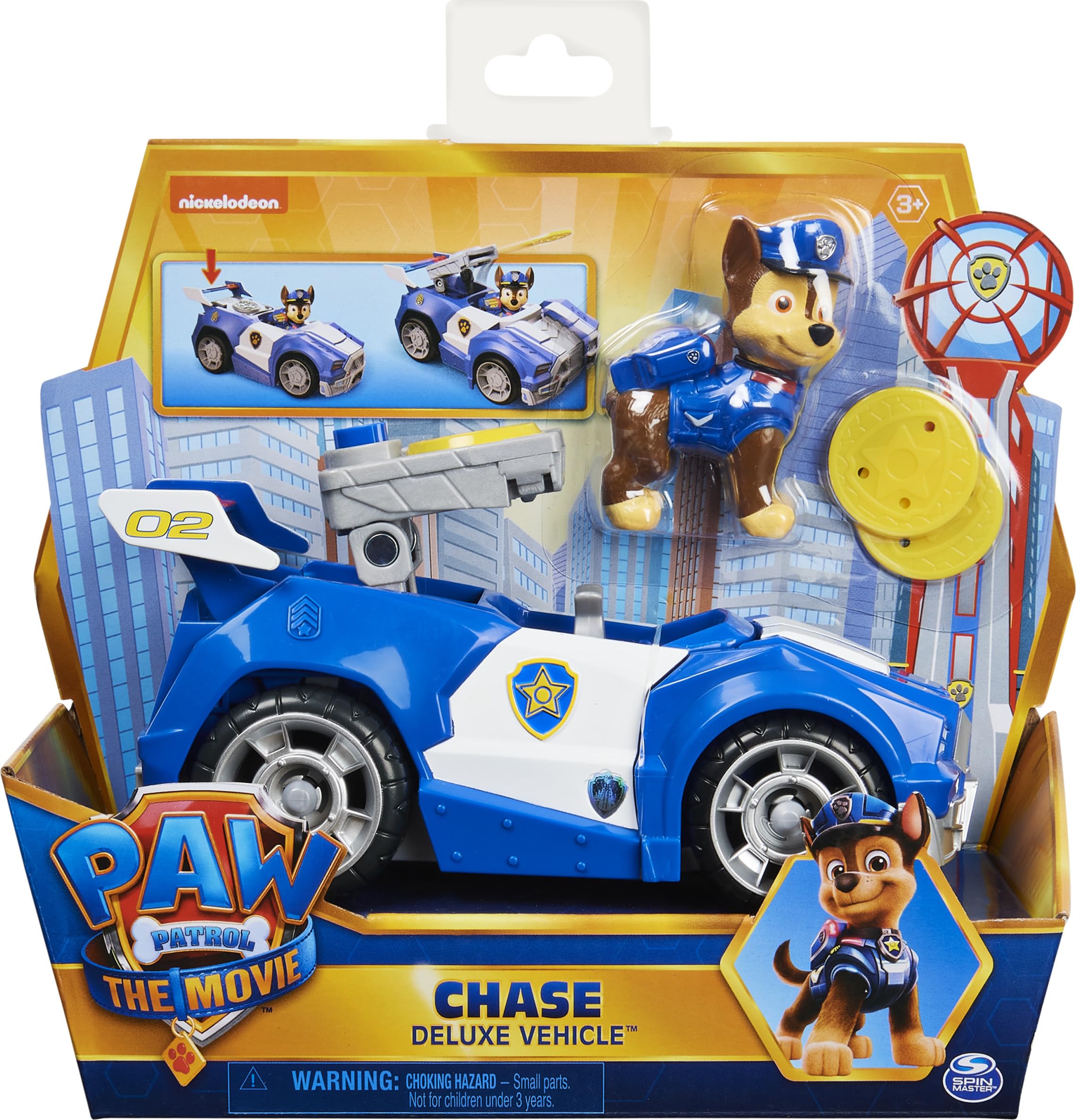 Paw Patrol, Chase’s Deluxe Movie Transforming Toy Car with Collectible Action Figure, Kids’ Toys for Ages 3 and up