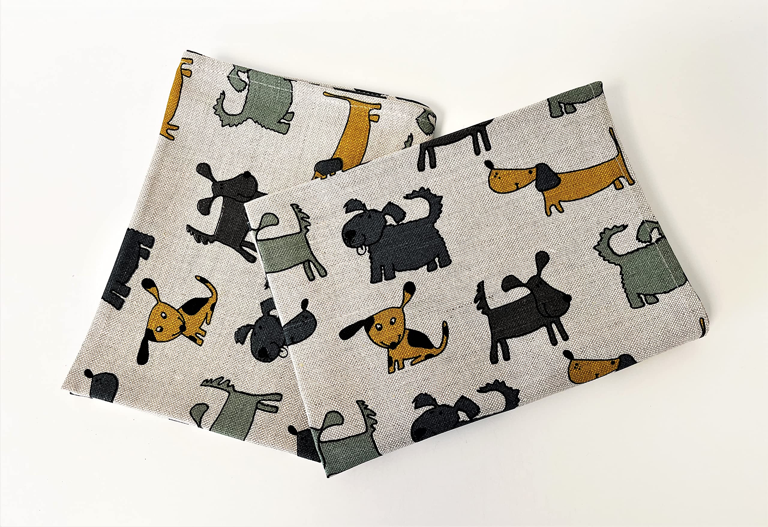 A Pair of Linen Cotton Tea Towels Kitchen Towels Doggies (pack of 2 towels)