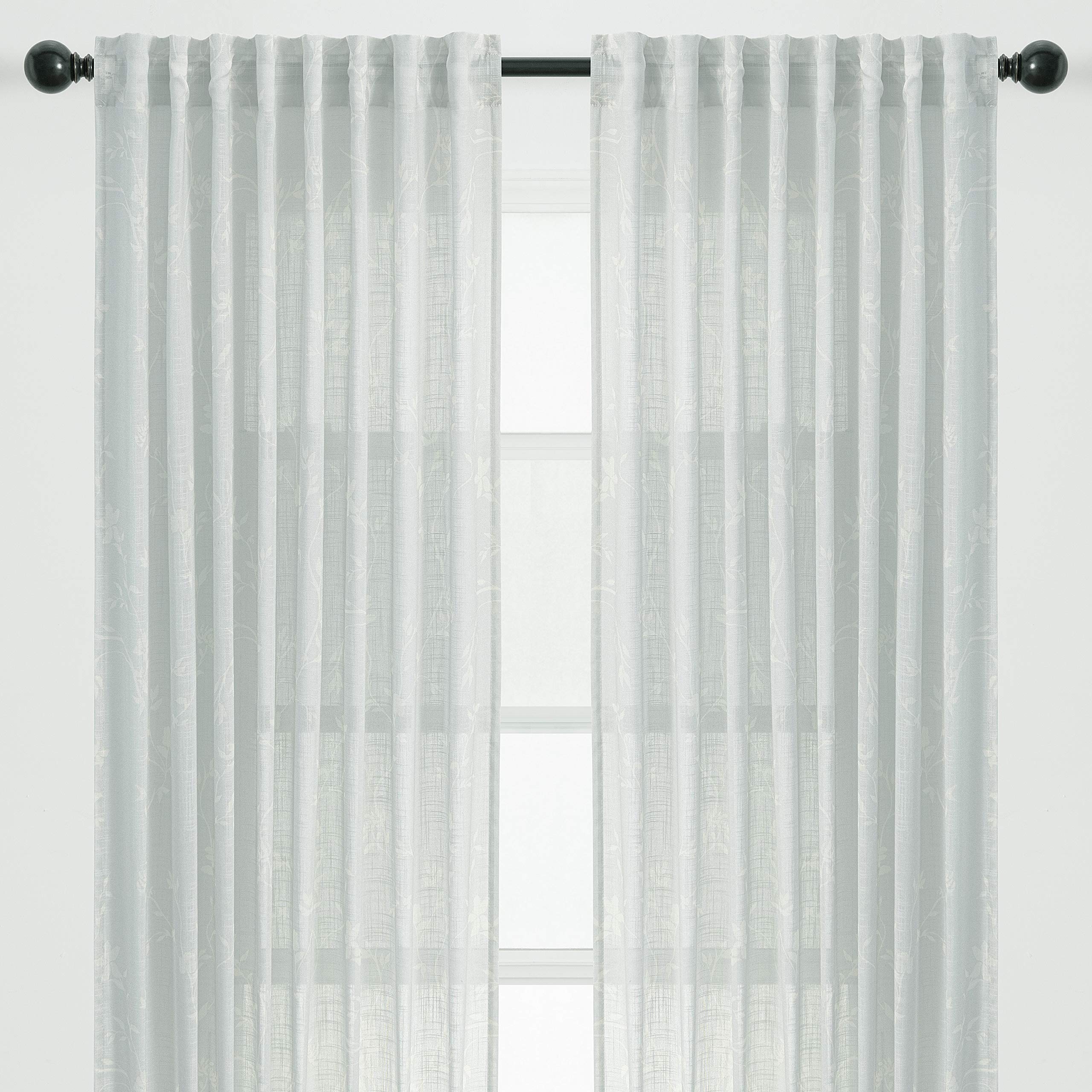 Photo 1 of Chanasya Premium 2-Panel Light Filtering Curtains - Semi Sheer for Living Room, Bedroom, Kitchen - 52" x 108" - Botanical Charcoal