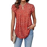 Blooming Jelly Women's Tunic Tops Summer Dressy Casual Blouses Business Outfits Plus Size Cap Sleeve Pleated Shirts