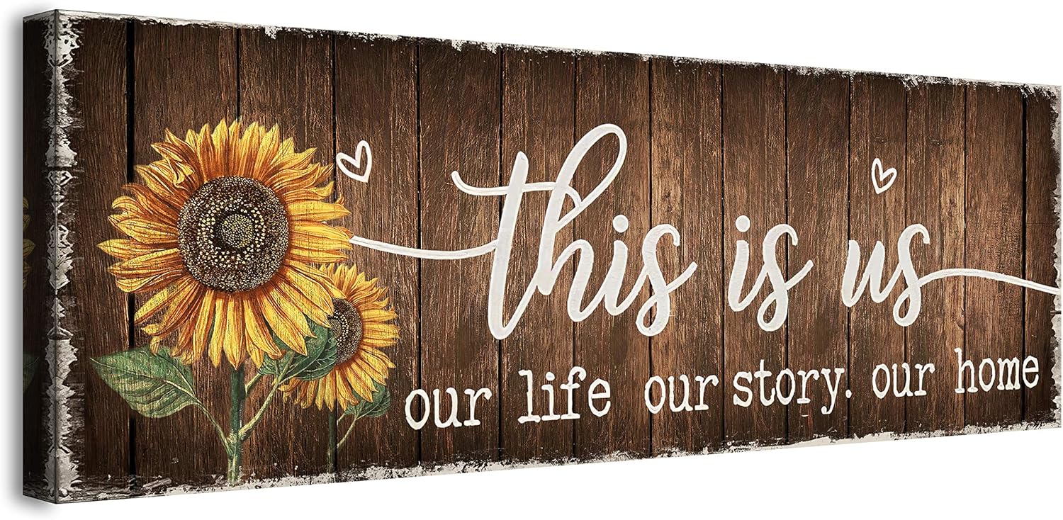 Sunflower Wall Art This Is Us Inspirational Quotes Wall Decor Rustic Sunflower Painting Picture Signs Canvas Print Artwork For Kitchen Living Room Bedroom Bathroom Home Decor 6x17 Inch