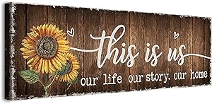 Sunflower Wall Art This Is Us Inspirational Quotes Wall Decor Rustic Sunflower Painting Picture Signs Canvas Print Artwork For Kitchen Living Room Bedroom Bathroom Home Decor 6x17 Inch